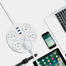 1 Piece Multi-Contact Extension, 3 USB Ports, 5 Contacts, Switch - White - View 5