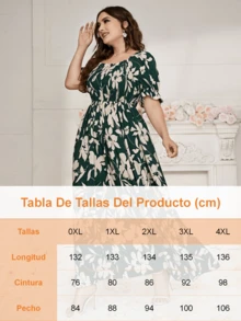 Vestidos Estampado de Talla Grande para Mujer, Vestido Estampado Vintage de Manga, Vestidos Cómodo de Talla Grande Adecuado para Fiestas Informales Y Banquetes Festivos - Verde Oscuro - Ver 6