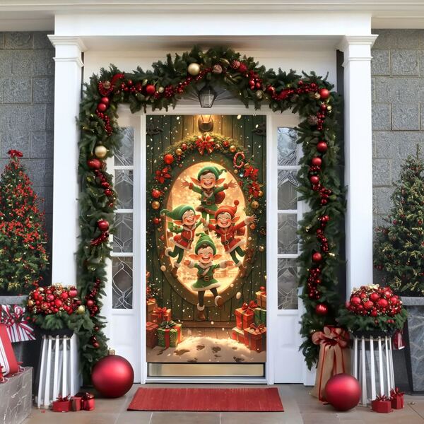 1pc/270pcs Christmas Theme Door Flag, Christmas Party Door Hanging Decor Flag, Santa Claus Design Polyester Door Flag, Suitable For Christmas Party Indoor/Outdoor Decoration, Living Room Decor, Christmas Party Restaurant Decor, Party Atmosphere Decoration, Christmas Promotion, 2025 Christmas