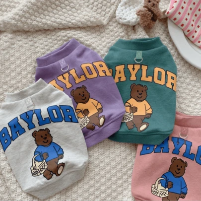 1 件宠物熊连帽衫，可爱熊图案宠物服装，适合博美犬、泰迪犬、法国斗牛犬等小型/中型犬，秋冬