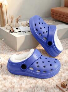 Modische, perforierte Baumwoll-Hausschuhe für Jungen und Mädchen für Winterwärme, tägliche Lässig, Atmungsaktivität, Zuhause und Outdoor, einfarbig, schlichte flache Sohle, bequeme und vielseitige Baumwollschuhe