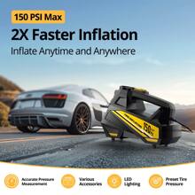 CARSUN Carsun Tire Inflator Portable Air Compressor Tire Air Pump For Car Tires - Car Accessories, 150PSI 12V DC Auto Pump With Digital Pressure Gauge, Emergency LED Light For Bicycle, Balloons, Car Stuff