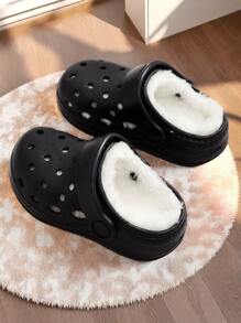 Modische neue perforierte Pantoffeln für Jungen und Mädchen für Winterwärme, tägliche Lässig, Atmungsaktivität, Zuhause und Outdoor einfarbig, einfacher flacher Boden, bequeme und vielseitige Pantoffeln