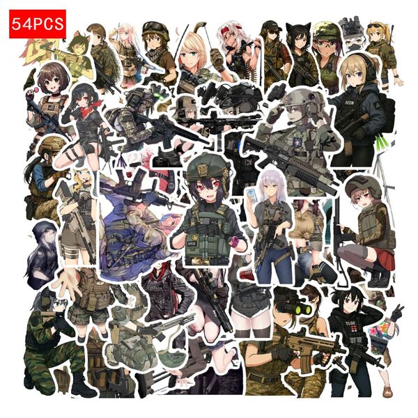 50PCS Sniper Girl Stickers Vinyl Aesthetic Stickers, Suitable For Scrapbooks, Diaries, Laptops, Bumpers, Skateboards, Water Bottles, Computers, Mobile Phones, Cartoons, Hard Hats, Car Stickers, And Stickers