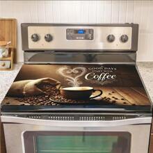 1pc Rubber Stove Protector For Coffee Lovers - "A Good Day Starts With Coffee" Design, Durable Polyester Kitchen Decoration For Home & Coffee Shop, Stove Top Protector