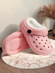 Modische, perforierte Baumwoll-Hausschuhe für Jungen und Mädchen für Winterwärme, tägliche Lässig, Atmungsaktivität, Zuhause und Outdoor, einfarbig, schlichte flache Sohle, bequeme und vielseitige Baumwollschuhe