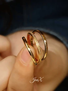 3 piezas Set de anillos brazalete minimalistas mate chapados en oro de 18K de acero inoxidable para mujeres, joyería simple y apilable, impermeable para uso diario