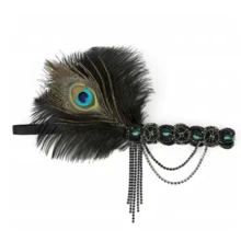 20 世纪 20 年代带羽毛的轻佻女郎头饰、咆哮的 20 年代向日葵羽毛头带、20 世纪 20 年代服装配饰、天然羽毛万圣节 - 彩色 - 查看 6