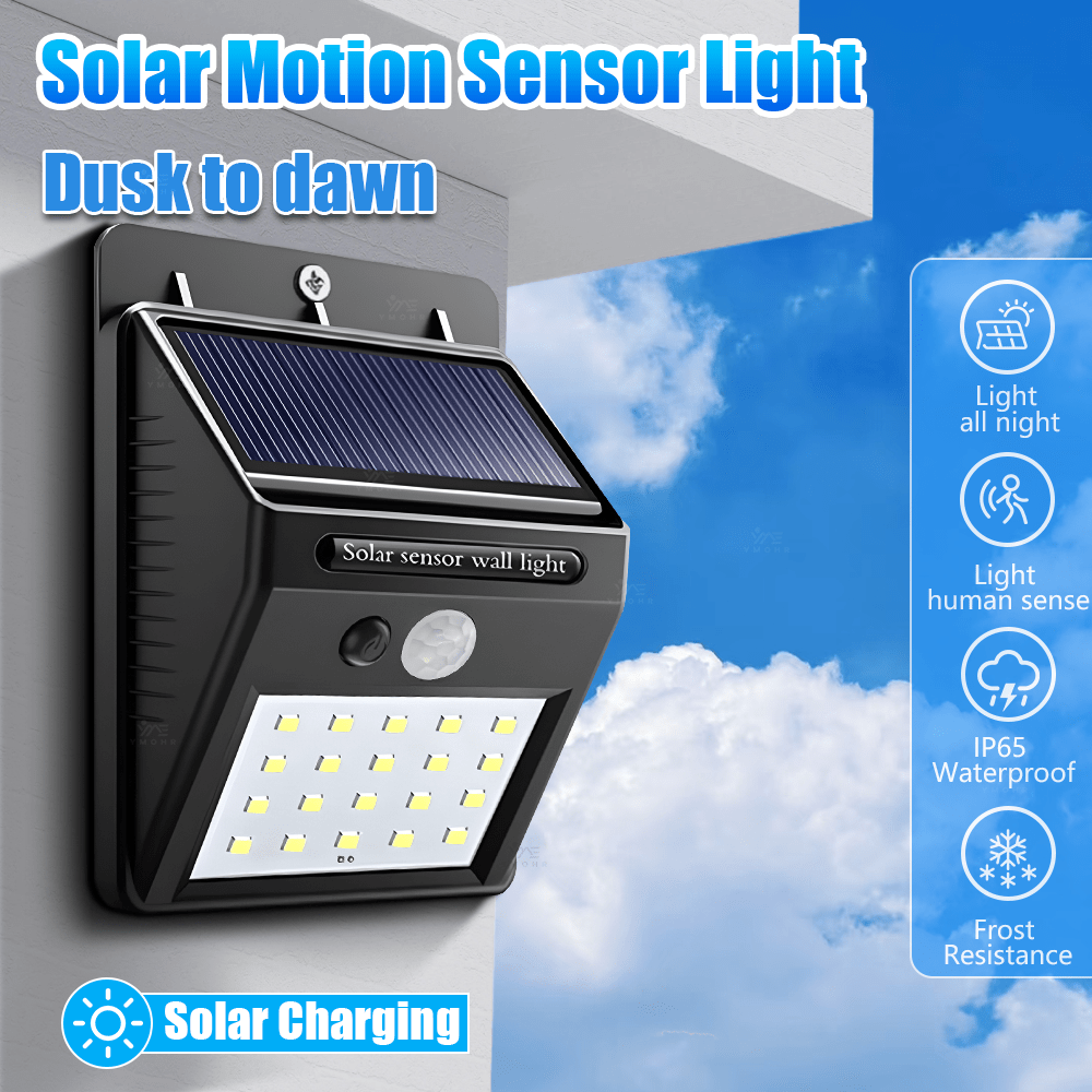 Dual-Sensor Solar Außenbeleuchtung, Bewegungssensor, Wandleuchte, IP65 wasserdicht, Straßenlaternen, 20 LED-Perlen, Patio-Dekoration, Gartenbeleuchtung, Durchgangslampe, Lichtsensor, 3 Betriebsmodi, Solarladen, schwarzes mattiertes modernes Design, ABS-Material, Zugangsbereich, Veranda, Treppe, Haustür, Hof, Eingang