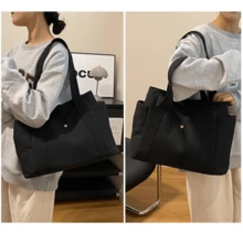 Women's Large Canvas Lined Shoulder Bag For College, Travel, And Work - 黑色 - 查看 6