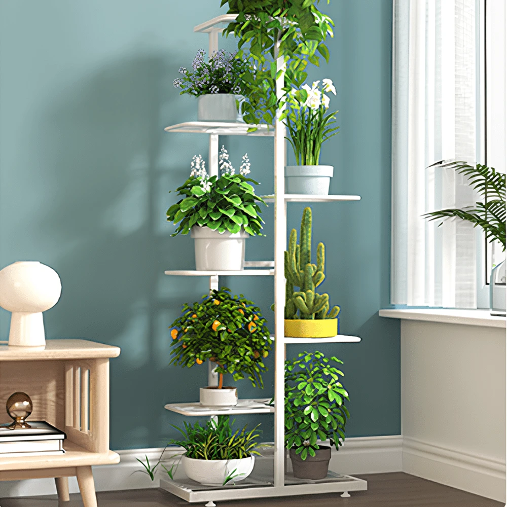 Lislark 3/7 Layers Versatile Indoor/Outdoor Metal Flower Stand With Sliding Wheels - Multi-Tiered Plant Display Rack For Living Room & Balcony