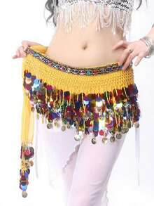 女士肚皮舞臀巾裹裙，带亮片流苏，迷你裙装，适合泰国/阿拉伯舞者