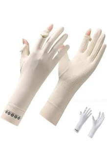 1 Par de Luvas Sem Dedos para Proteção Solar Feminina, Comprimento Médio, Respiráveis e Antideslizantes para Direção, Ciclismo, Uso Externo, Verão
