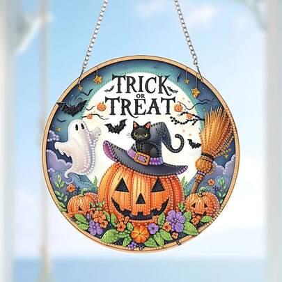 طقم ألم الماس على شكل قرع الهالوين - طقم قلادة فنية من الراين الأكريليكي مع لقم مثقاب فريدة من نوعها، مناسب لديكور الحائط المنزلي، والأهداب والأدوات