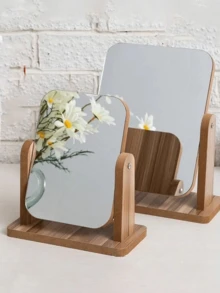 Specchio per il trucco, specchio da tavolo in legno girevole a 360°, specchio singolo per il trucco, specchio da trucco portatile e rimovibile per spazio intimo HD, specchio da trucco da tavolo rettangolare con cornice in legno, specchio da appoggio con motivo a grana di legno