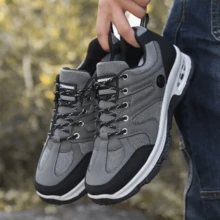 Zapatillas de tenis casuales para exteriores para hombre, a prueba de golpes y pinchazos, cómodas, amortiguadoras y resistentes al desgaste - Gris - Ver 2