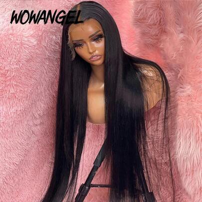 WOWANGEL Straight Human Hair 13x6 HD Lace Frontal Wigs Glueless Invisible Real HD Swiss Lace Front Wig Pre Plucked For Women 14-28 Inch True HD Lace Melt Into Skin Lace Front Wigs With Natural Hairline