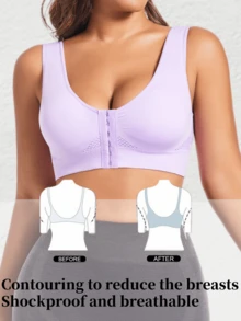 Reggiseno sportivo senza cuciture con bottoni frontali per donne, intimo traspirante in rete per attività fisica e running