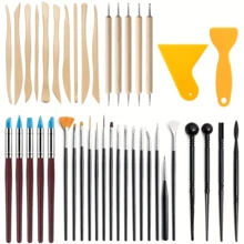 41pcs Pottery Tool Set, Clay Carving Knife Line Drawing Brush Embossing Shot Stick Silicon Dot Pen