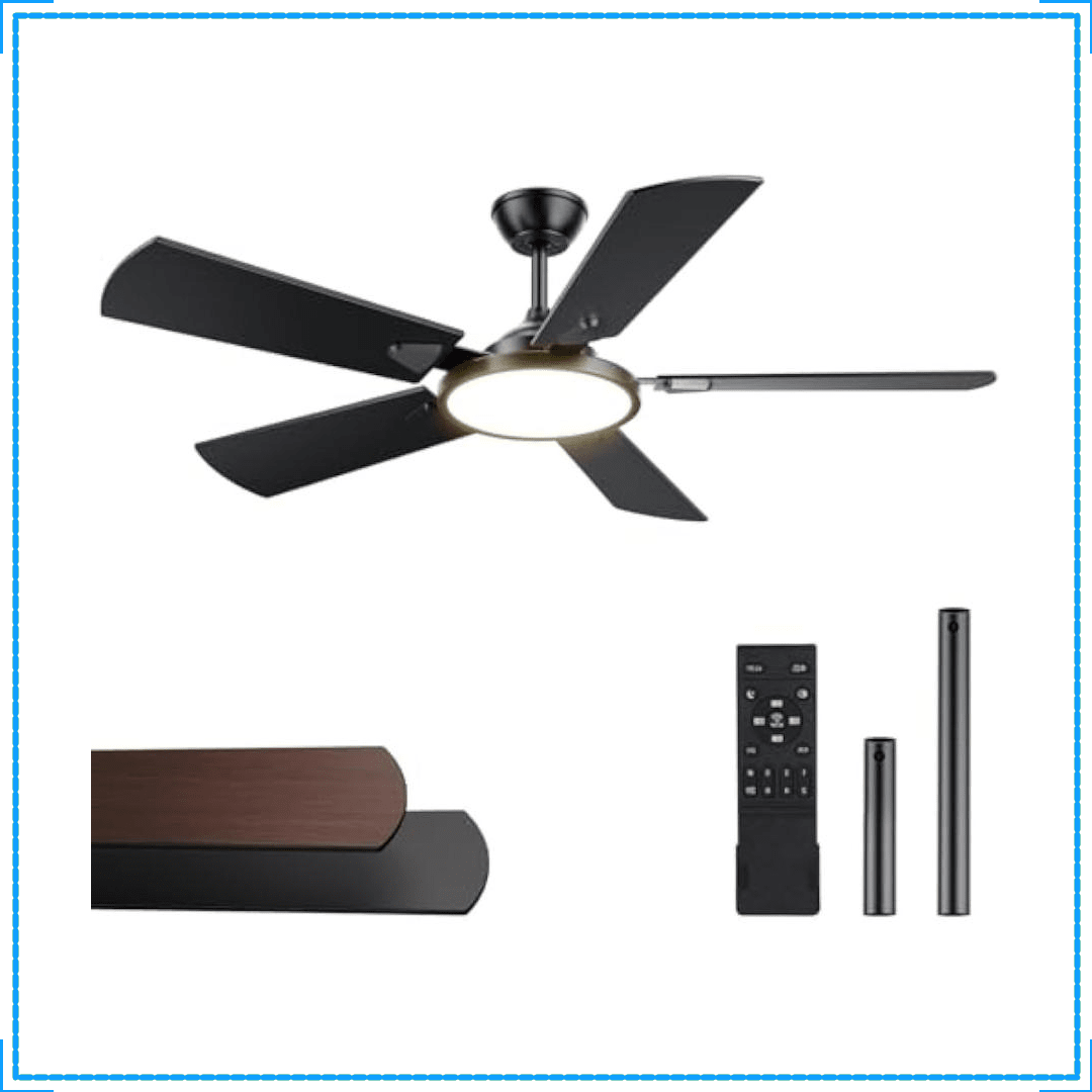 Modern Black Ceiling Fan For Bedroom Living Room Kitchen Indoor, Dimmable, Quiet DC Reversible, 3CCT, 52 Inch Ceiling Fan With Light And Remote Control, Ceiling Fans With Lights
