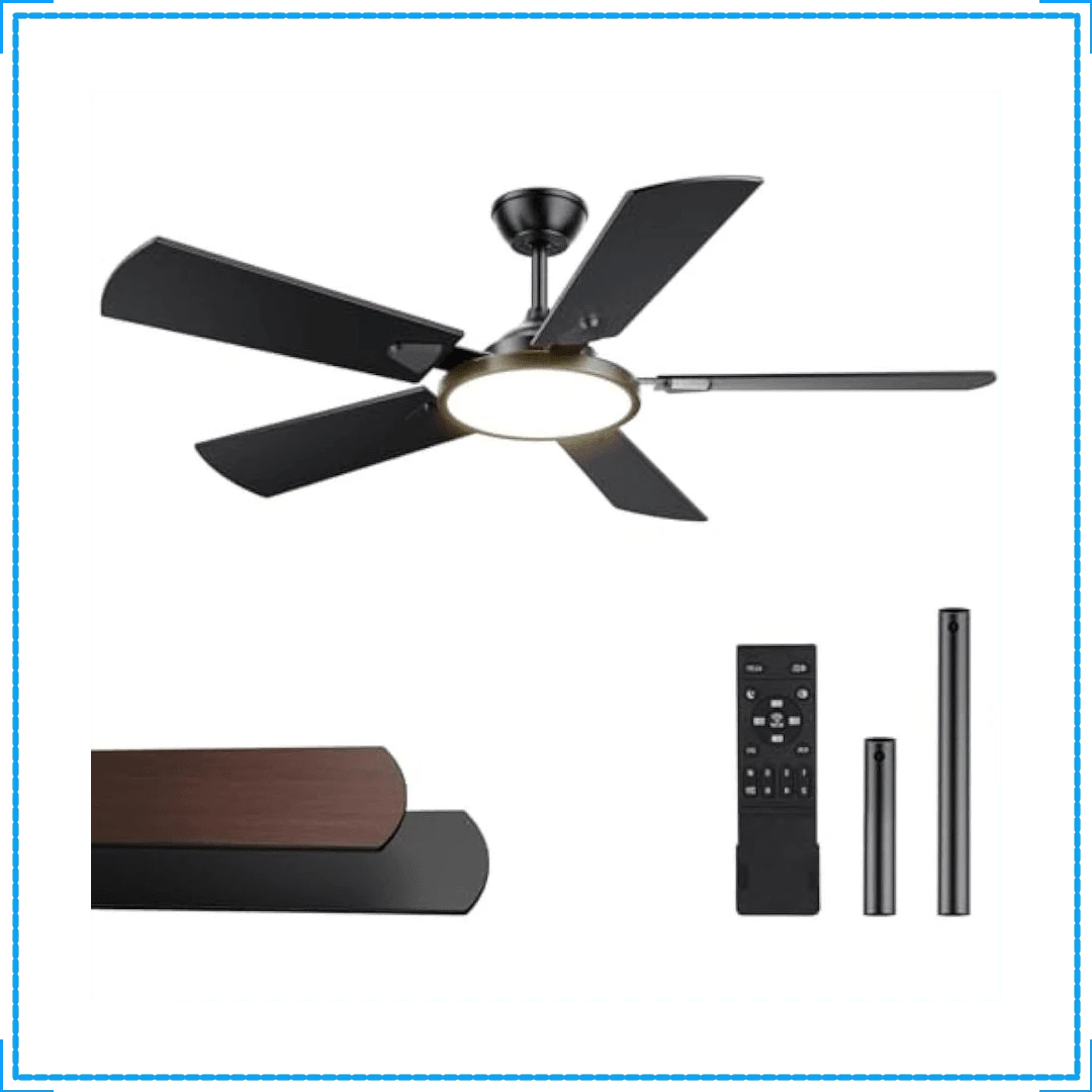 Modern Black Ceiling Fan For Bedroom Living Room Kitchen Indoor, Dimmable, Quiet DC Reversible, 3CCT, 52 Inch Ceiling Fan With Light And Remote Control, Ceiling Fans With Lights