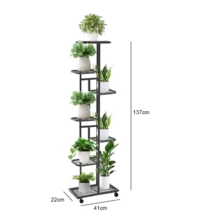 Lislark 3/7 Layers Versatile Indoor/Outdoor Metal Flower Stand With Sliding Wheels - Multi-Tiered Plant Display Rack For Living Room & Balcony - Black - View 4