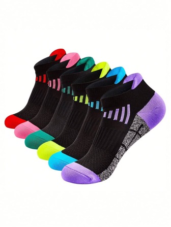 6 Pairs Of Women's Compression Sports Socks, Low Cut Cushioned Breathable Ankle Socks Running, Cycling, Hiking. Protect Sports From Injury, Fall Socks