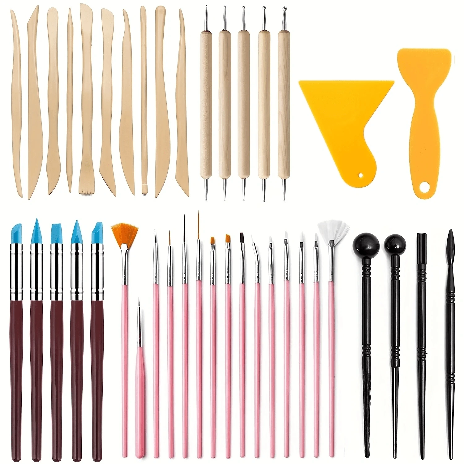 41pcs Pottery Tool Set, Clay Carving Knife Line Drawing Brush Embossing Shot Stick Silicon Dot Pen