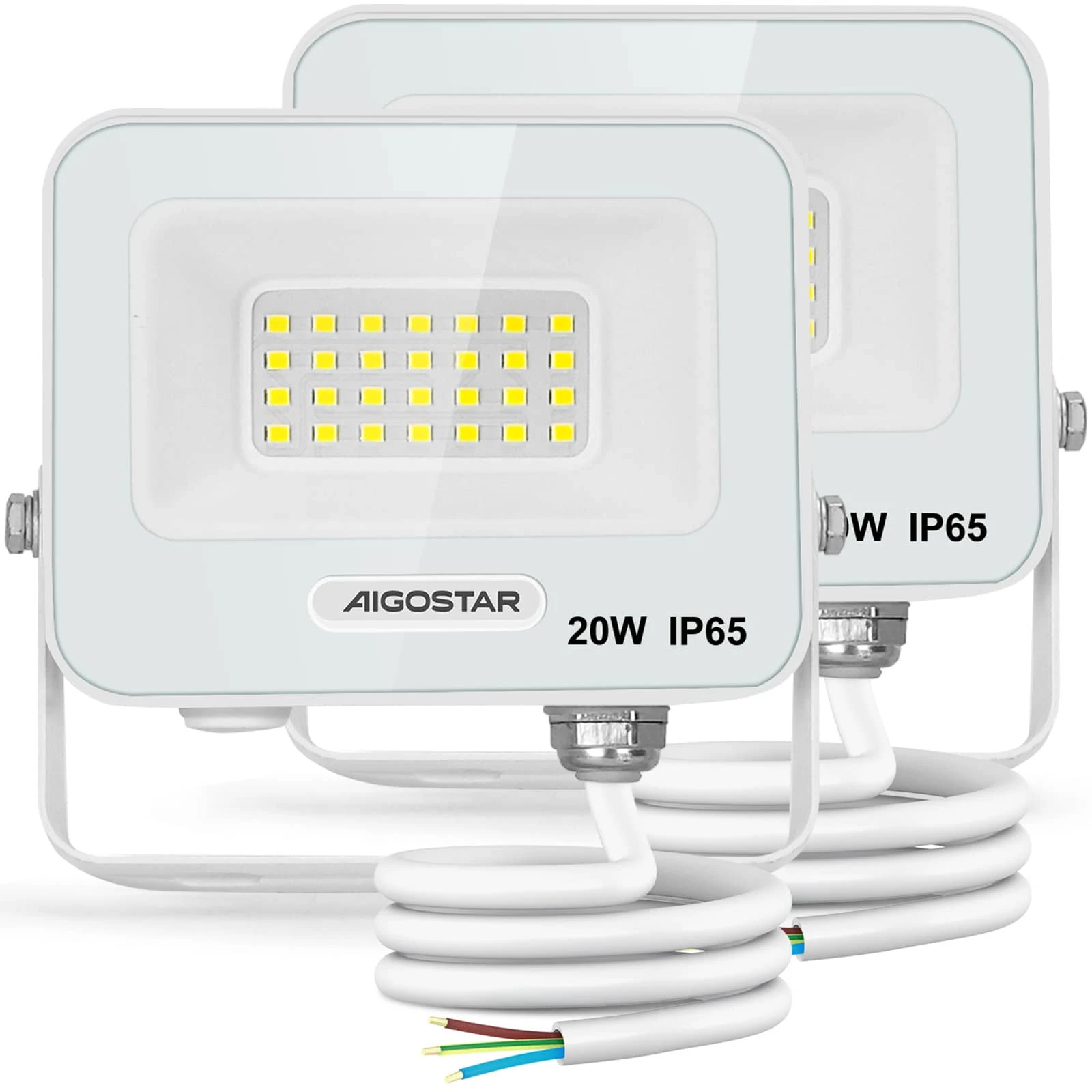 Aigostar Foco LED Exterior 20w, 1650LM Foco Proyector LED, IP65 Impermeable Luz de , Luz blanca 6500K Luces led exterior, Para Jardín, Patio, Garaje, Paquete de 2 - 20w-6500k - Ver 1