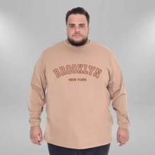 Brooklyn New York Men's Plus Size Long Sleeve T-Shirt 100% Cotton - 米色 - 查看 1