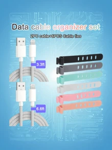 2 条数据线 + 6 条扎带组合套装，配备 3.3 英尺/6.6 英尺尼龙编织快速充电数据线，兼容 14/13/12/11/10，适合家庭和办公室使用