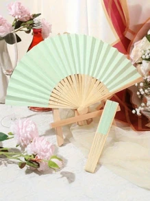 3/15/30pcs/Set, Green Wooden Folding Fan With Gift Bag Thank You Card Set, Thank You Card, Perfect Wedding Gift, Bridesmaid Folding Fan, Wedding Decorations For Weddings, Birthdays, Parties And Events, Women'S Folding Fan