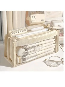 Large Capacity Solid Color Pencil Case, Multi-Layer Pencil Box, Solid Color Pencil Box, School Supplies, Back To School Season,Stationery,Bag - One Size - View 1