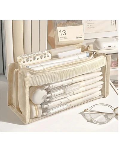 Large Capacity Solid Color Pencil Case, Multi-Layer Pencil Box, Solid Color Pencil Box, School Supplies, Back To School Season,Stationery,Bag