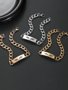 1 chiếc vòng tay ảnh mắt bằng thép không gỉ khắc tên theo yêu cầu, mạ vàng 18K, có thể khắc họ tên hoặc ảnh mắt, vòng tay cá nhân hóa vàng/bạc, chất liệu thép không gỉ, quà tặng cho bạn trai, Giáng sinh, Ngày của Cha, quà tặng cho bạn trai, bạn gái, bố. - Nhiều màu - Xem 5