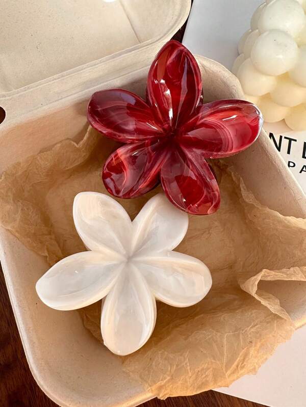 Pinzas de garra 2 piezas Estilo minimalista para mujer Diseño de flor de acrílico burdeos y degradado Pasadores de pelo para recogidos, accesorios de pelo elegantes y versátiles adecuados para festivales y uso diario, escuela y universidad