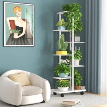 Lislark 3/7 Layers Versatile Indoor/Outdoor Metal Flower Stand With Sliding Wheels - Multi-Tiered Plant Display Rack For Living Room & Balcony - White - View 4
