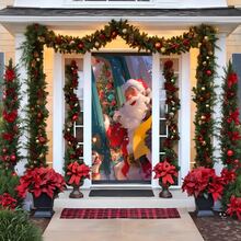 1件/270件圣诞主题门旗，圣诞派对门挂装饰旗，圣诞球圣诞老人图案涤纶门旗，适用于圣诞派对室内外装饰，客厅装饰，圣诞派对餐厅装饰，派对氛围装饰，圣诞节促销，2025年圣诞节