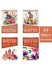 1 كتاب ألوان مائية سميك مربوط بحلقة علوية مقاس 11.6x8.27 بوصة/8.3x5.7 بوصة، 24 ورقة لكل كتاب (88 رطل/180 جم) مقاس A4/A5 ، كتب ألوان مائية سميكة خاصة بالطلاب المبتدئين، كتب رسم بالألوان المائية للرسم اليدوي، كتب رسم للطلاب، ورق رسم وكتابة فني، لوازم مدرسية، عودة إلى المدرسة
