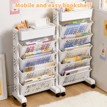 Lislark 1pc Mobile Bookshelf With Wheel, Book Trolley, Paper Organizer, Rolling Storage Cart, Large Capacity Book Rack Magazine Cart Movable Storage Bookcase With 5/6 Layers For Home, Classroom, School, Office, Dorm, White, Utility Racks - White - View 3