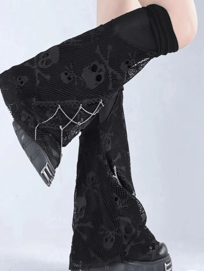 1 Pair Y2K Japanese Style Leg Warmers Grey Slim-Look Knee Leg Warmers For Women, Versatile With Drawstring Tie-Up Flared Design Autumn Accessories