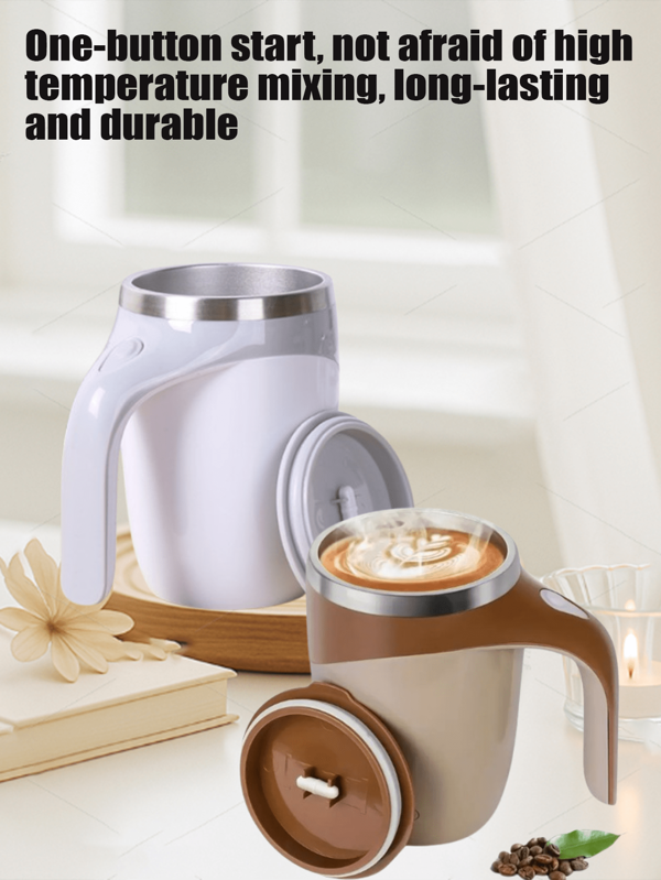 Spill-Proof Stainless Steel Self-Stirring Coffee Mug -Battery-Powered, Reusable Magnetic Mixing Cup With ErgonomicHandle And Dual-Tone Design For Home, Office & Travel