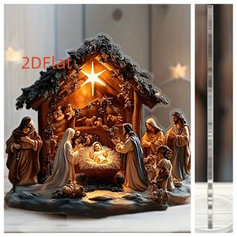 2D Flat Bohemian Style Christmas Scene Decoration, Nativity Scene, Elegant And Minimalist Design Suitable For Home, Office And Bookstore - Multifunctional Holiday Desktop Decor