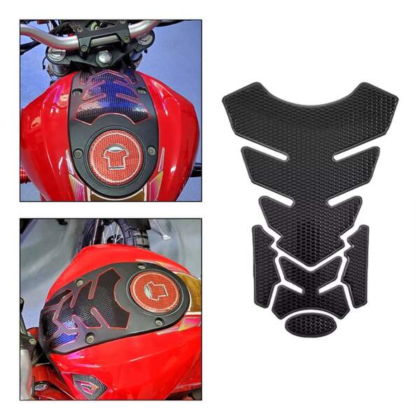 Protector de Tanque para Moto 3D Universal Autoadhesivo 1 Pieza – Antideslizante y Resistente a Rayones – Calcomanía Deportiva para Motocicleta Naked, Touring, Cross y Calle – Protector Adhesivo para Tanque de Gasolina Moto – Pad Antirayones para Depósito de Gasolina – Diseño en Relieve con Textura de Panal – Accesorio de Protección para Moto Contra Cremalleras, Botones, Cinturones y Abrasión – Compatible con Motos Italika, Suzuki, Vento, BMW, KTM, Kawasaki – Pegatina Protectora Impermeable Antidesgaste – Protector Decorativo de PVC para Depósito de Combustible – Funda Protectora Antihuellas y Antirrayas – Compatible con Tanques Redondos y Rectos – Instalación Rápida sin Herramientas – Color Negro con Bordes Fluorescentes o Neutros – Mejora el Agarre en Curvas y Frenadas – Protector Estético Funcional para Tanque de Motocicleta