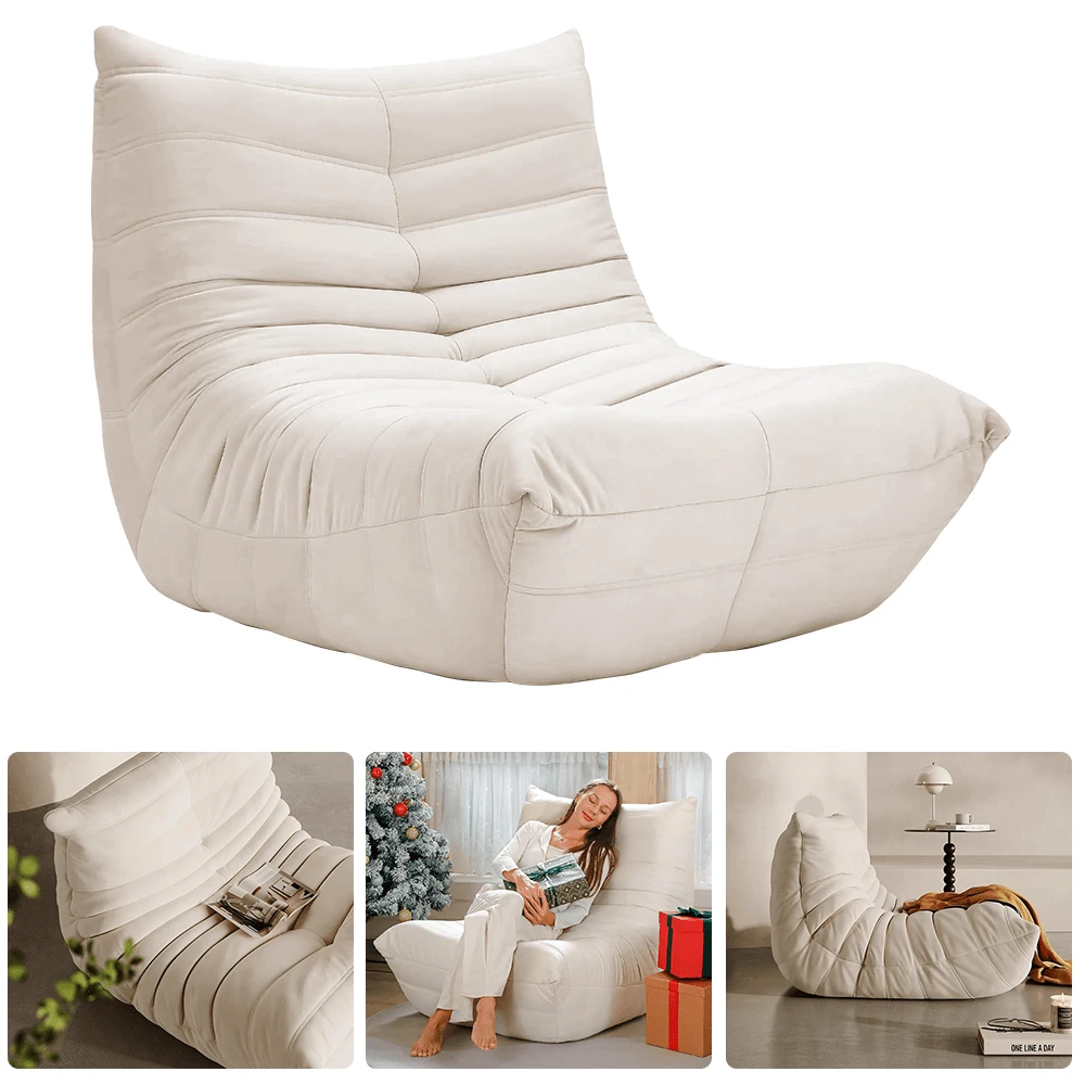 Lislark Sofa Chairs, Corner Bean Bag Chairs, Oversized Fireside Chair Comfy Lazy Floor Sofa, Single Seat Memory Foam Bean Bag For Living Room, Bedroom Apartment Office (Beige) - 米色 - 查看 1