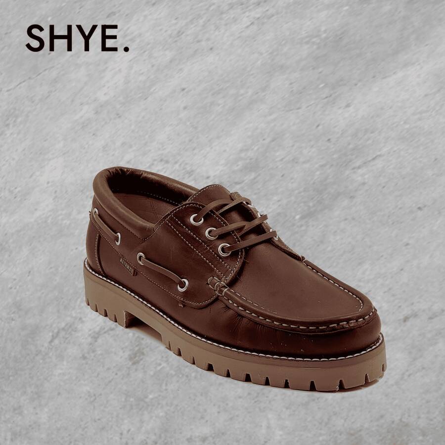 Men's Leather Boat Shoes With Lace Closure Plain Casual Lace Up - 棕色 - 查看 1