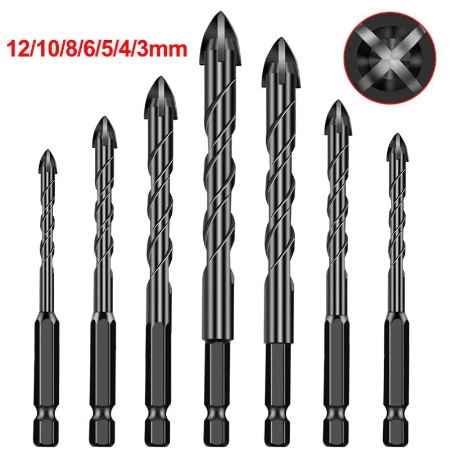 7Pcs 3-12mm 4-Edge Cross Hex Drill Bit Set Kit For Porcelain Concrete ...