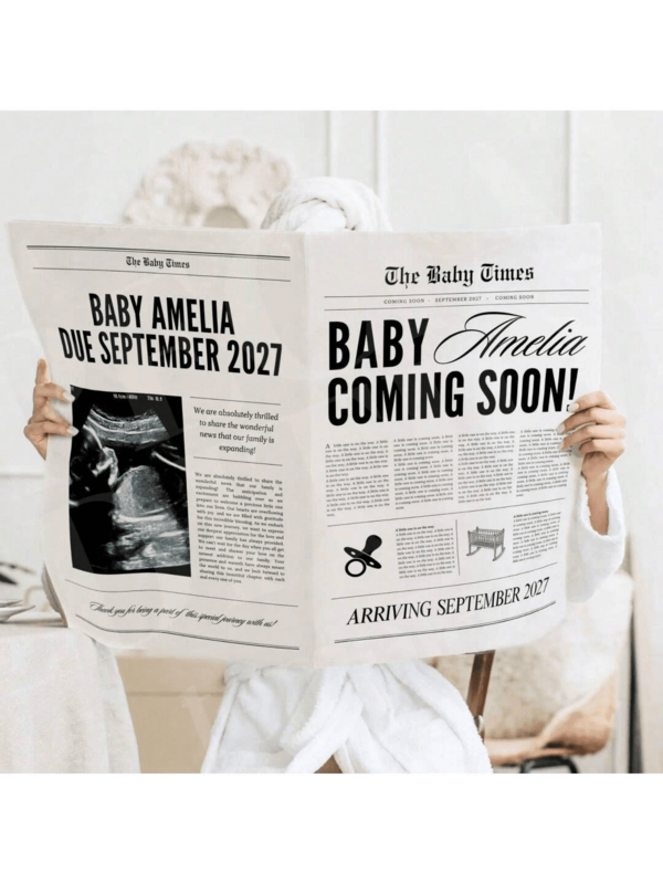 1pc Newspaper Pregnancy Announcement, Large Newspaper Announcement, Pregnancy Newspaper Announcement, Newspaper Gift Delivery 28x43CM, For School Supplies, Back To School, Multi-Functional, Ornamental, Reusable, Modern, Cute, Vintage, Cartoon, Kawaii, Custom, Personalized, Customized, Workers, Clients,Custom Business Cards With Logo Text