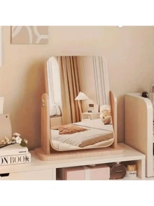Specchio per il trucco, specchio da tavolo in legno girevole a 360°, specchio singolo per il trucco, specchio da trucco portatile e rimovibile per spazio intimo HD, specchio da trucco da tavolo rettangolare con cornice in legno, specchio da appoggio con motivo a grana di legno