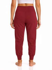 Women Pregnant Women High Waist Support Side Pocket Bunched Feet Exercise Yoga Pants - 酒紅色 - 查看 5